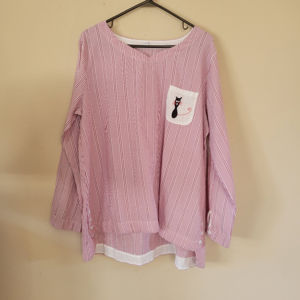 Womens Tunic Top Long Sleeve Baggy Relaxed Striped Cat Size XXL